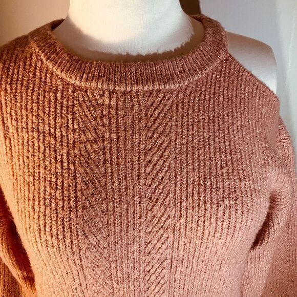 Design History Metallic Single Cold Shoulder Ribbed Sweater, Medium. Pink. - Picture 6 of 10